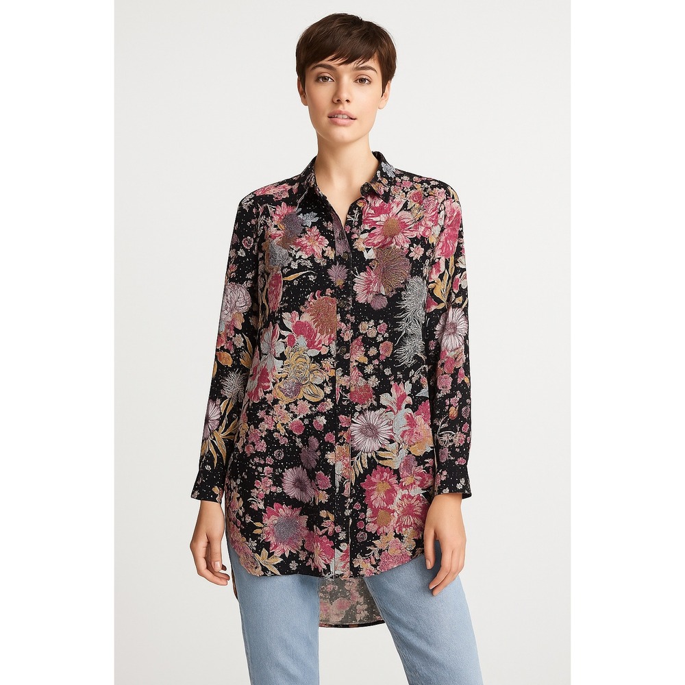 Maeve Anthropologie Top Womens S Black Floral Hi Low Flowy Boho Autumnal‎ Tunic
